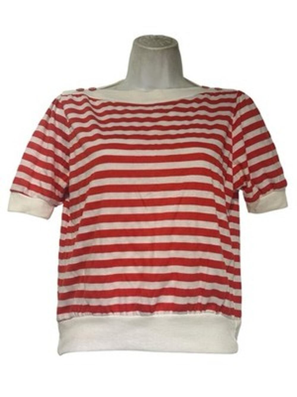 Vintage Patsys Place Red White Nautical Stripe Boat Neck Short Sleeve Top Size S